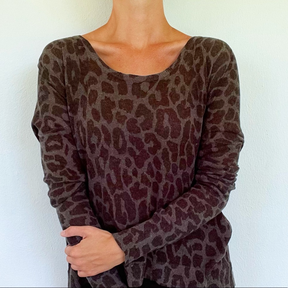 Olivaceous gray leopard print angora wool blend sweater size small